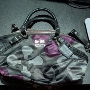Coach Dot Signature Satchel in Purple and Gray with Black Trim